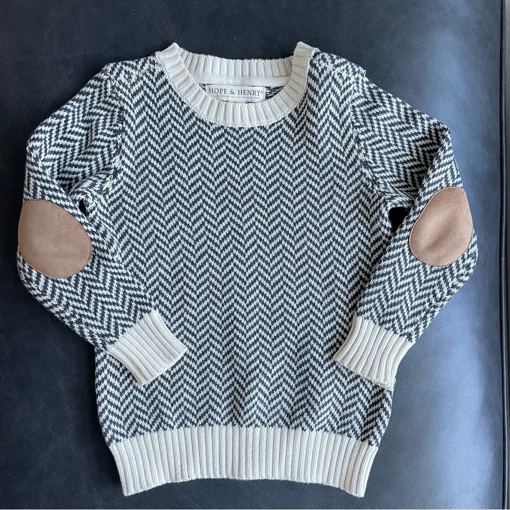 Herringbone sweater with suede elbow patches